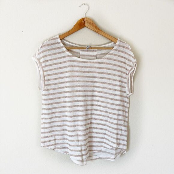 Splendid White Gold Stripe Metallic Short Sleeve Knit Women Small - Picture 1 of 10